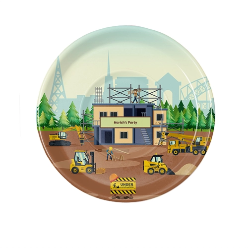 Construction Theme Party Plate – Plain or Personalized | Leakproof & Food Safe